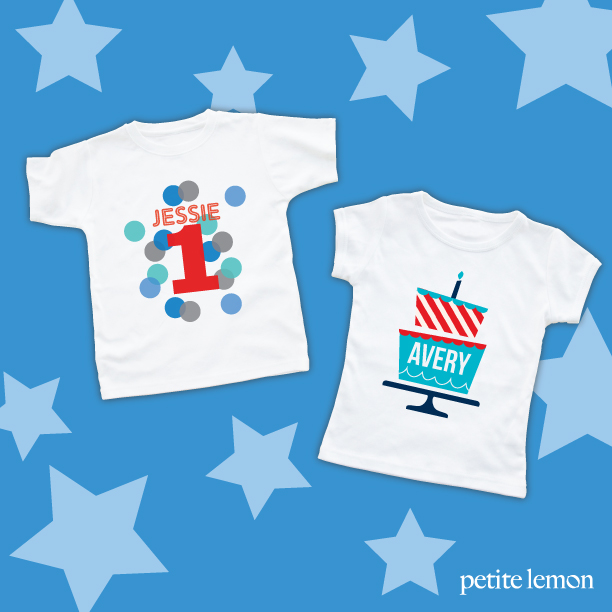 Personalized tees in red, white, and blue for 4th of July!  Order before June 24 to receive them by the Fourth! | Petite Lemon 